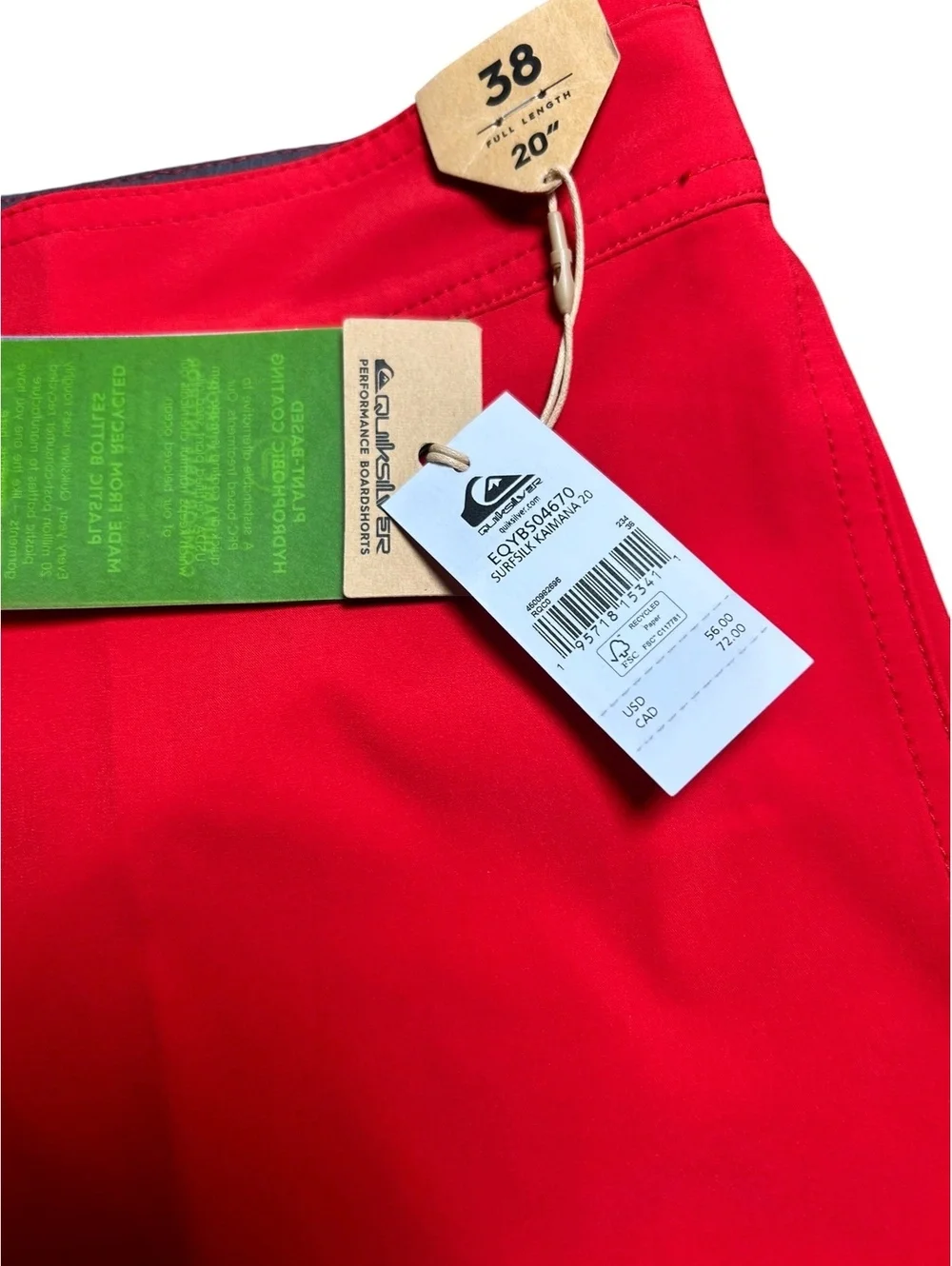 QUICKSILVER Men’s Red SURFSILK KAIMANA beach 20’ board shorts size 38 NWT